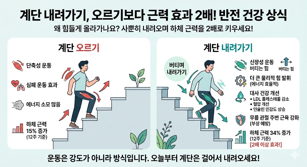 근력 효과 2배의 반전-계단, 힘들게 오르지 말고 ‘사뿐히’ 내려가세요 계단