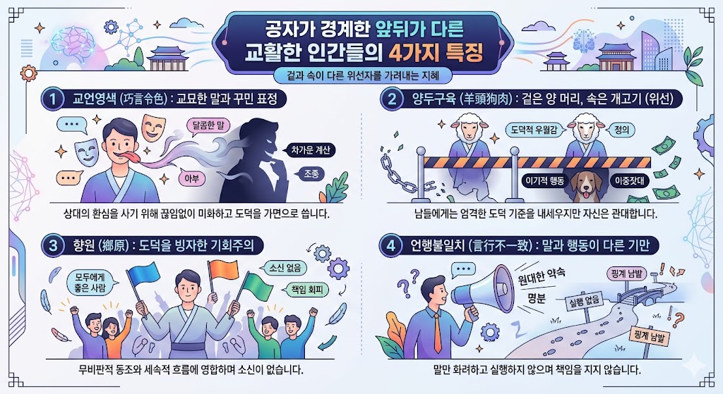 공자가 경계한 '앞뒤가 다른' 교활한 인간들의 4가지 특징 공자