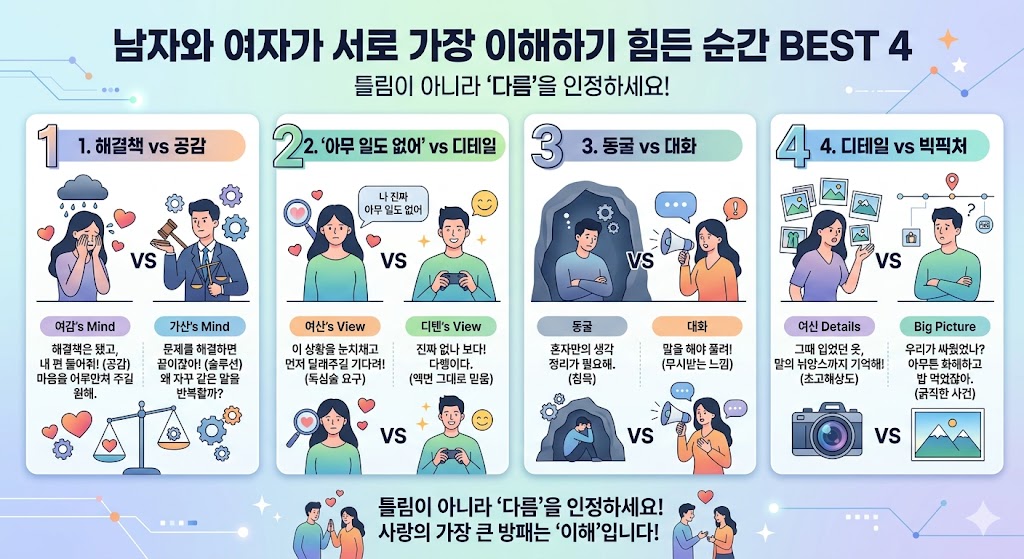 남자와 여자가 서로 가장 이해하기 힘든 순간 BEST 4 남자여자
