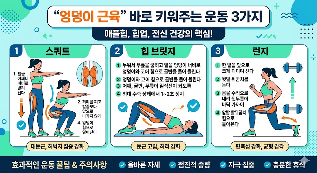 ‘엉덩이 근육’ 강화 운동 3가지 - 애플힙은 기본 엉덩이