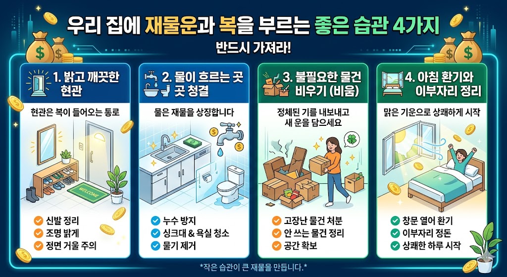 반드시 가져라! 집안에 재물운을 불러들이는 황금 습관 4가지 재물운